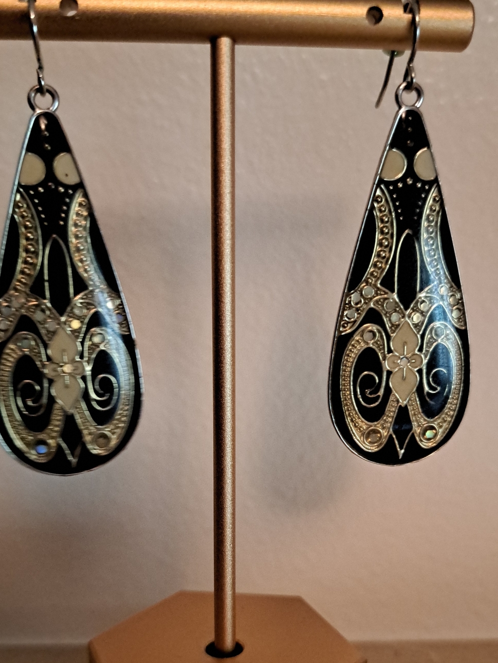 Black Teardrop Filigree Dangle Earrings - Women Jewelry
